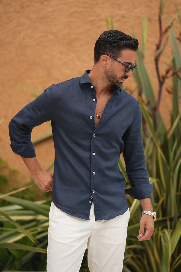 Linen Shirt Navy Fresh - Men Clothing | Leaders in Design & Quality | Donato