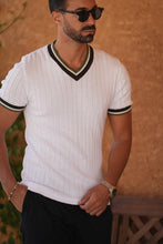 Carregar imagem no visualizador da galeria, WHITE DONATO RIBBED V-NECK T-SHIRT - Men Clothing | Leaders in Design &amp; Quality | Donato
