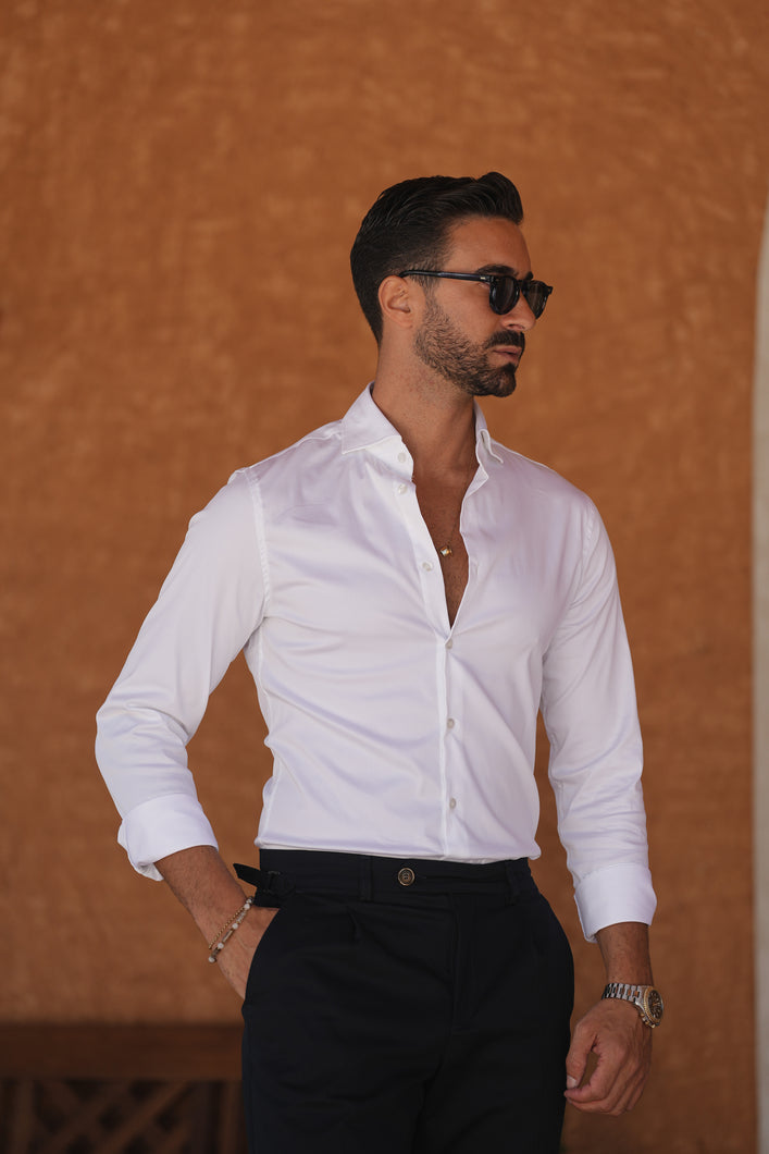 White Elastic Shirt Slim Fit - Men Clothing | Leaders in Design & Quality | Donato