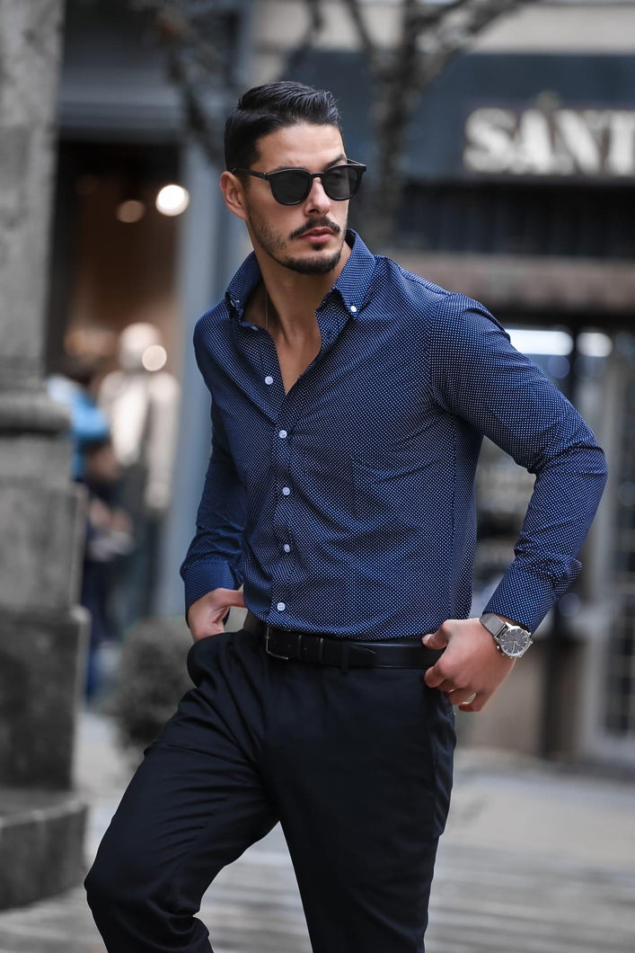 Blue Long Sleeve Ball Shirt - Men Clothing | Leaders in Design & Quality | Donato