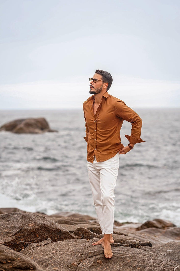 Linen Shirt Light Brown - Men Clothing | Leaders in Design & Quality | Donato