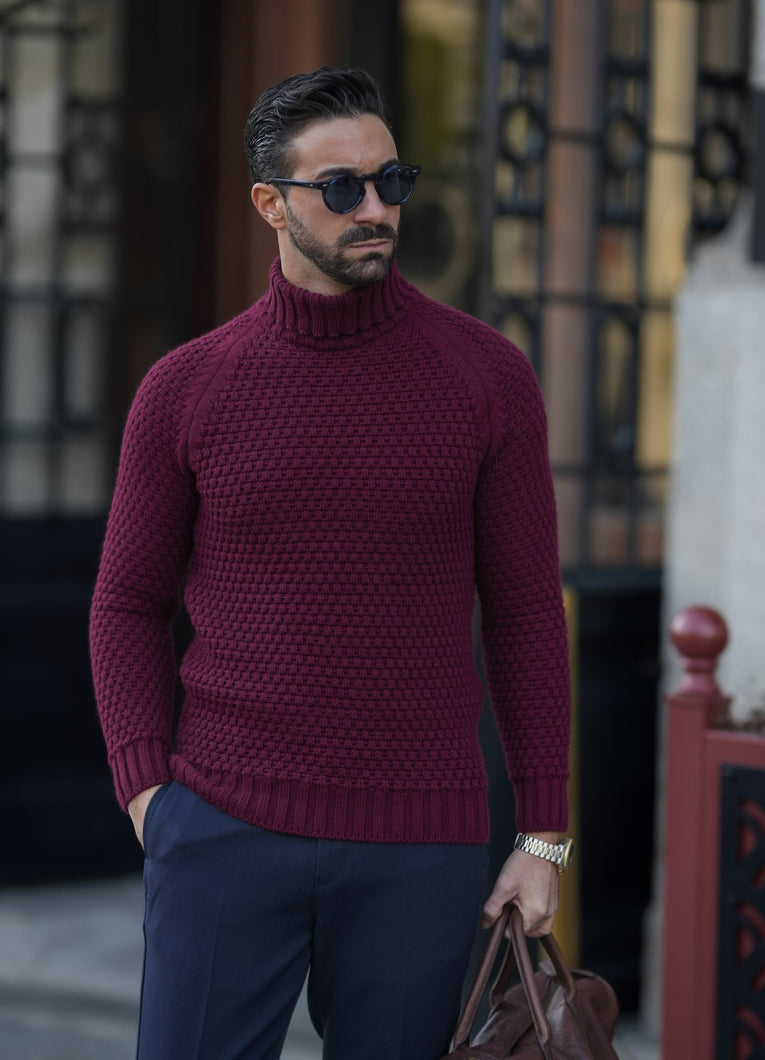 TURTLENECK JUMPER BORDEAUX STRUCTURE - Men Clothing | Leaders in Design & Quality | Donato