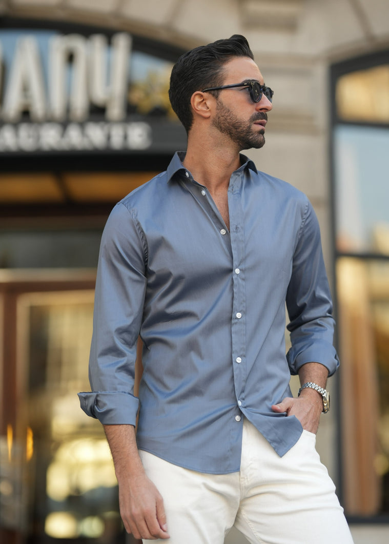 Camisa cinza azulado slim fit - Men Clothing | Leaders in Design & Quality | Donato